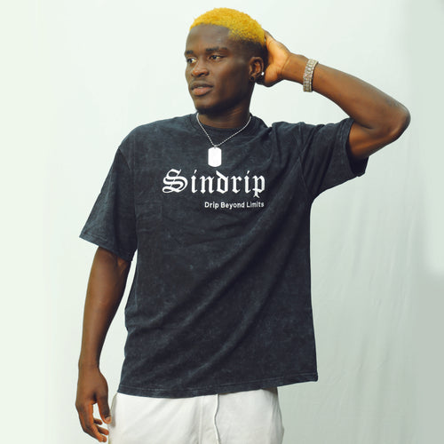Sindrip Signature Oversized Tee – Black Acid Wash